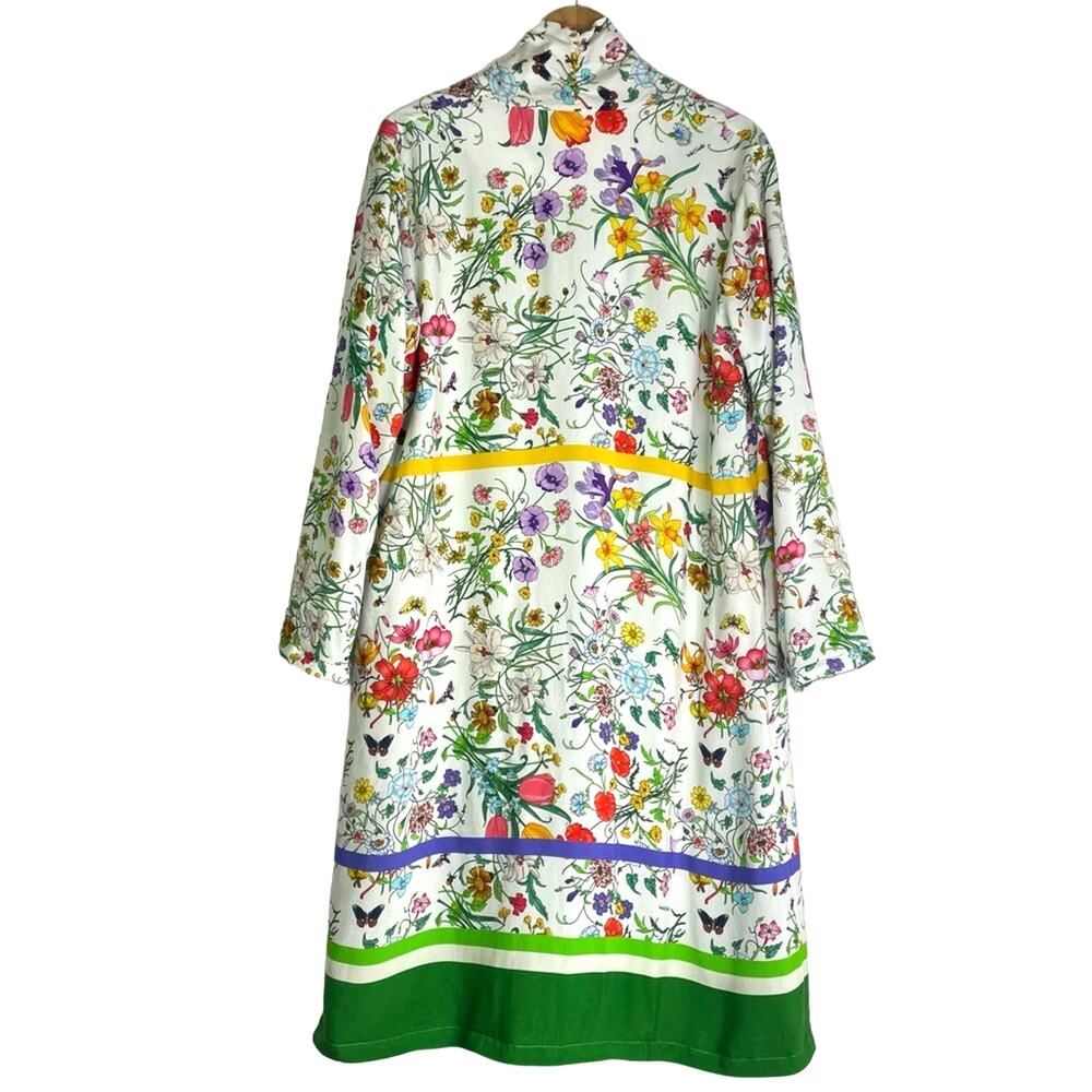 Floral Duster Jacket Long White Multi Colored Flo… - image 2